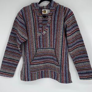 Earth Ragz‎ Bright Colorful Boho Hippy Hoodie Pullover Mexican Blanket Small